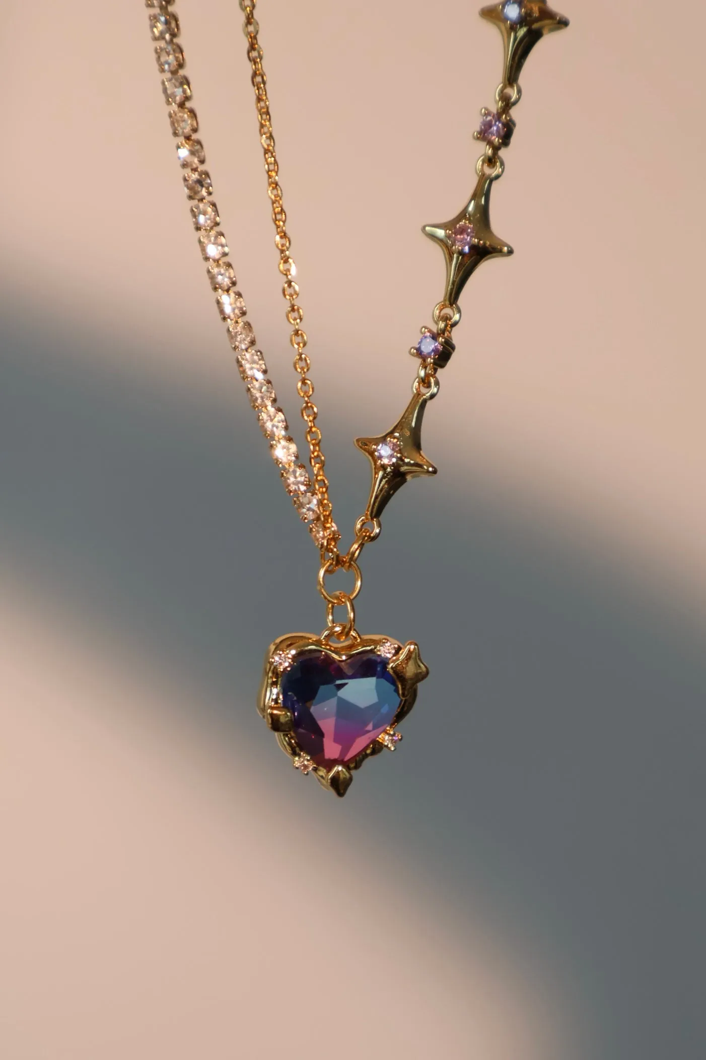 18K Real Gold Plated Gradient Heart Necklace