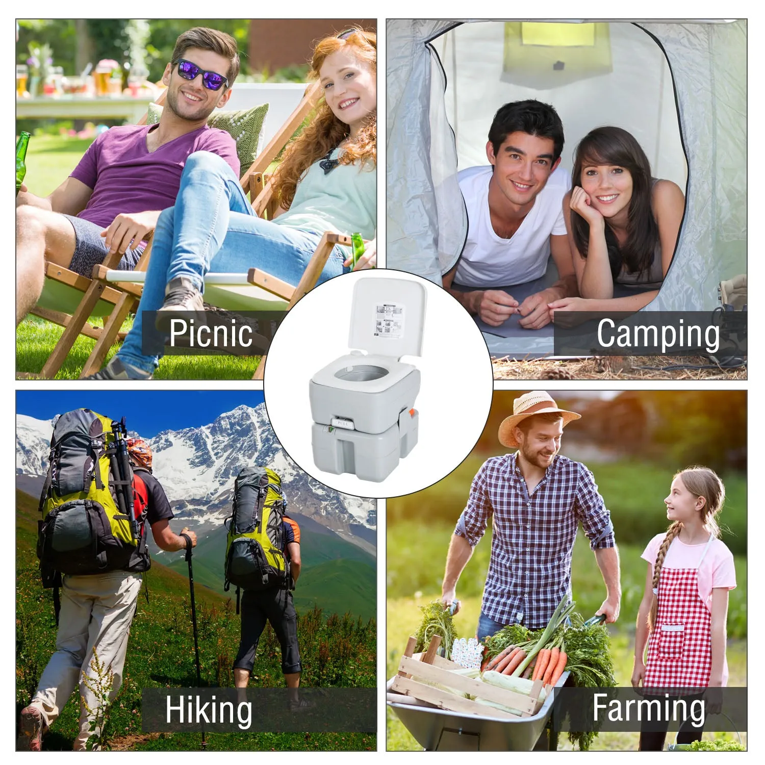 20L Outdoor Camping Portable Toilet - Grey