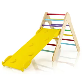 3-in-1 Wooden Climbing Triangle Set Triangle Climber with Ramp - Multicolor