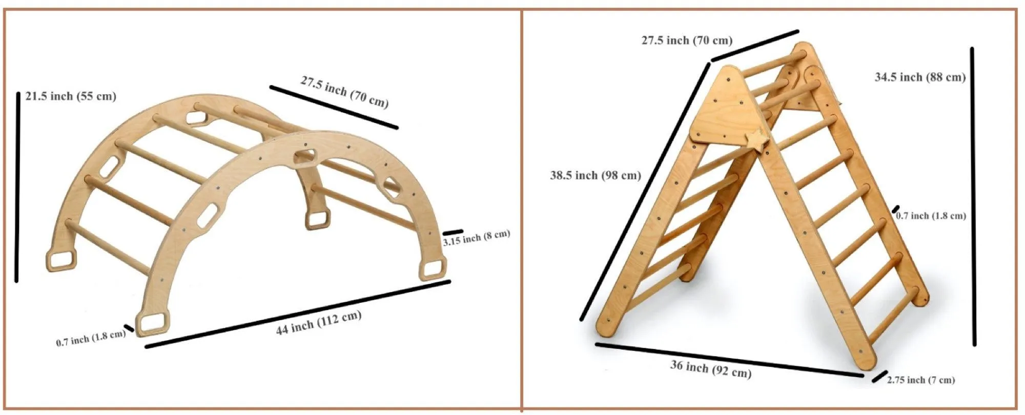 4 Pieces Montessori Climbing Set - Climbing Triangle - Arch/Rocker and 2 Ramps