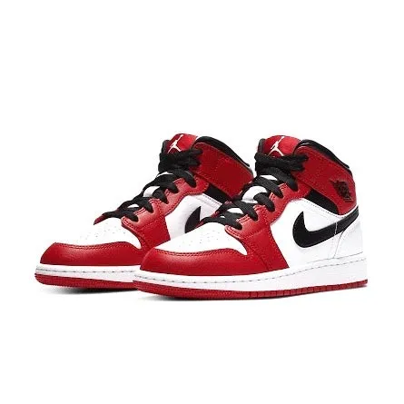 Air Jordan 1 Mid GS Chicago White Heel White Gym Red Black