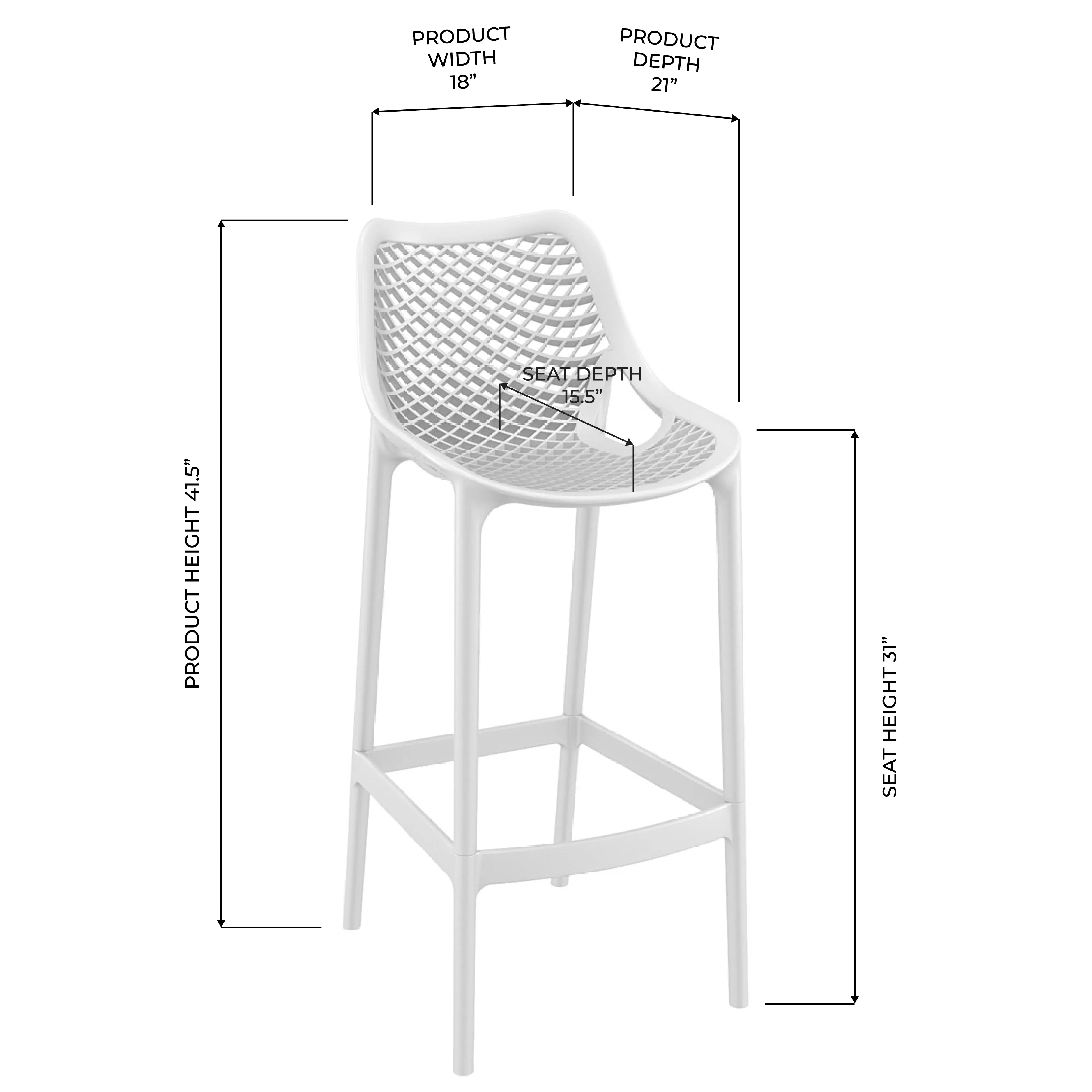 Air White Bar/Counter Stool Set of 4