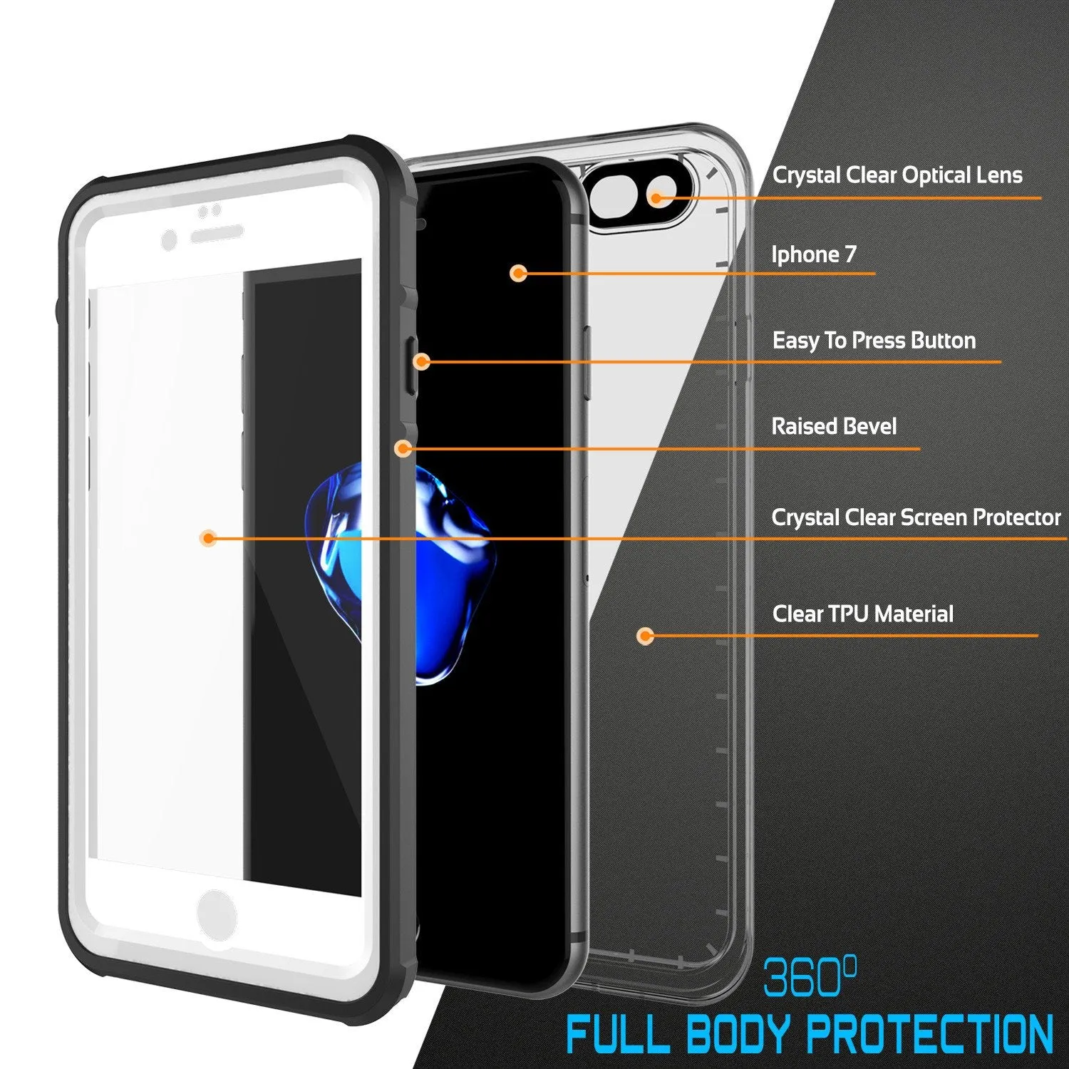 Apple iPhone 8 Waterproof Case, PUNKcase CRYSTAL White W/ Attached Screen Protector  | Warranty