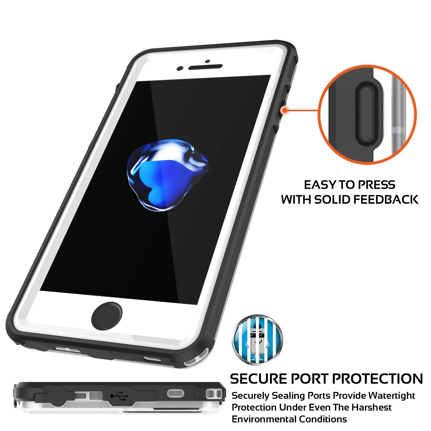 Apple iPhone 8 Waterproof Case, PUNKcase CRYSTAL White W/ Attached Screen Protector  | Warranty