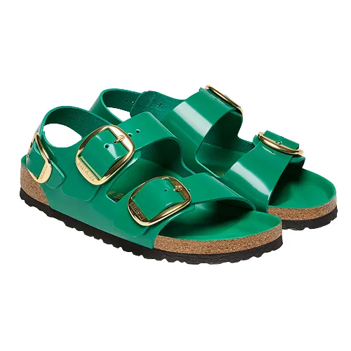 Birkenstock Ladies Patent Back Strap Sandals - Milano Big Buckle - Green