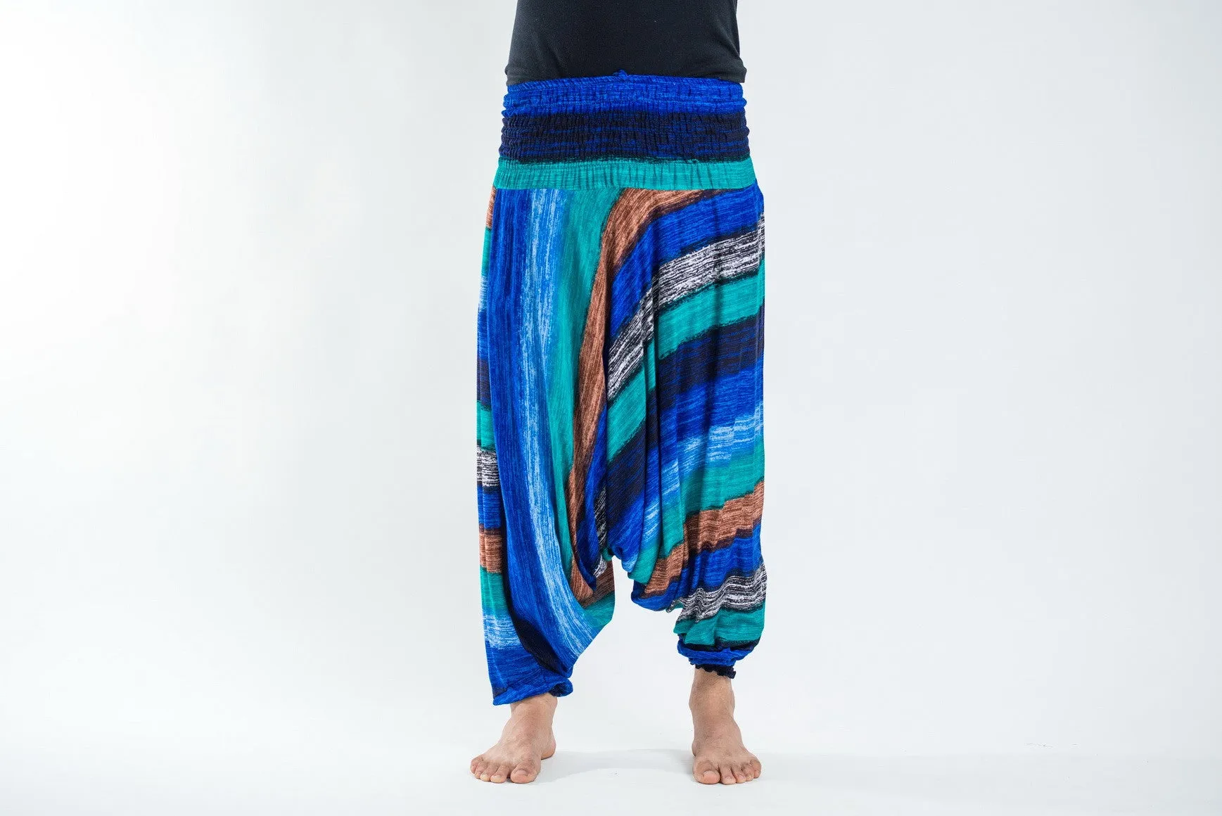 Boho Striped Drop Crotch Men's Harem Pants in Turquoise