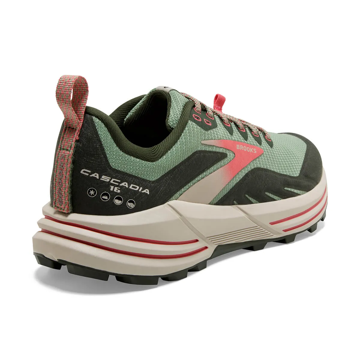 Womens Brooks Cascadia 16 Trail Running Shoes - Basil/Duffel Bag/Coral