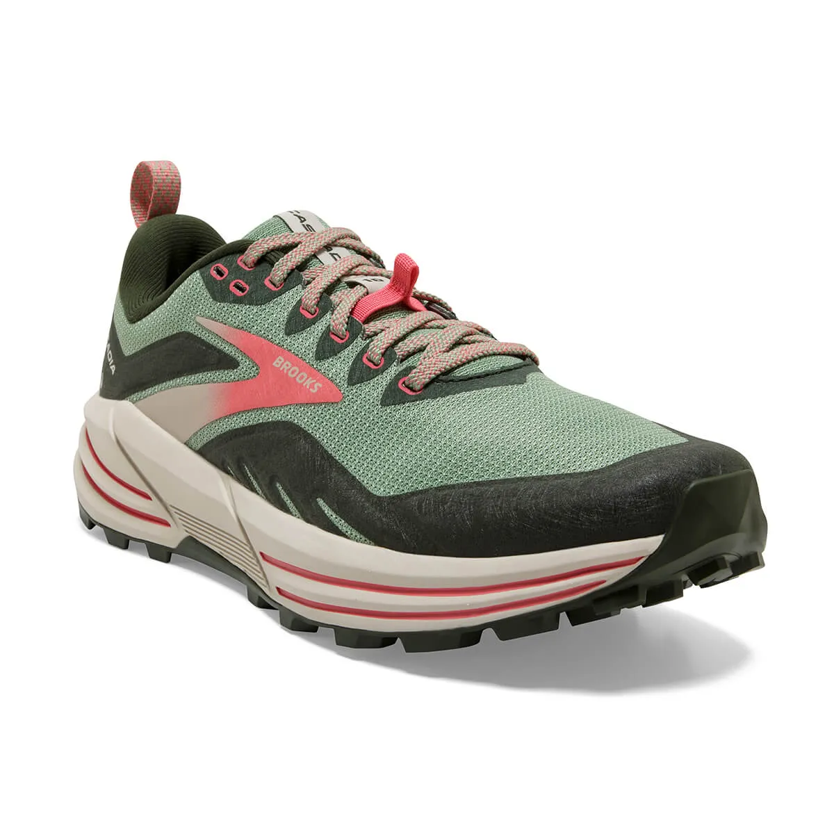 Womens Brooks Cascadia 16 Trail Running Shoes - Basil/Duffel Bag/Coral