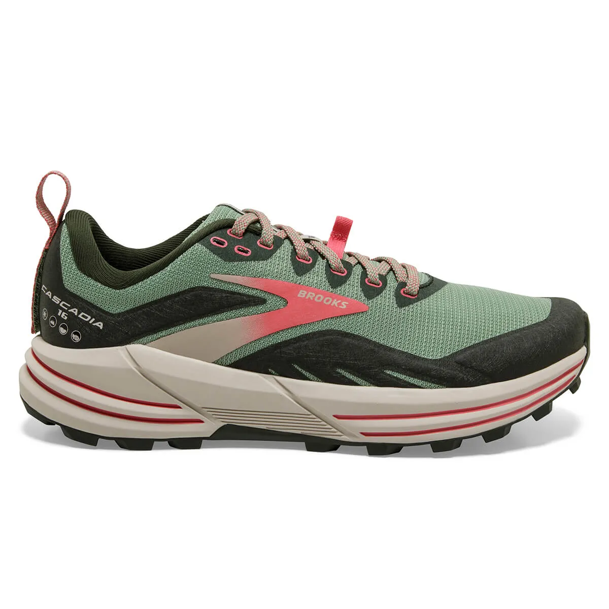 Womens Brooks Cascadia 16 Trail Running Shoes - Basil/Duffel Bag/Coral