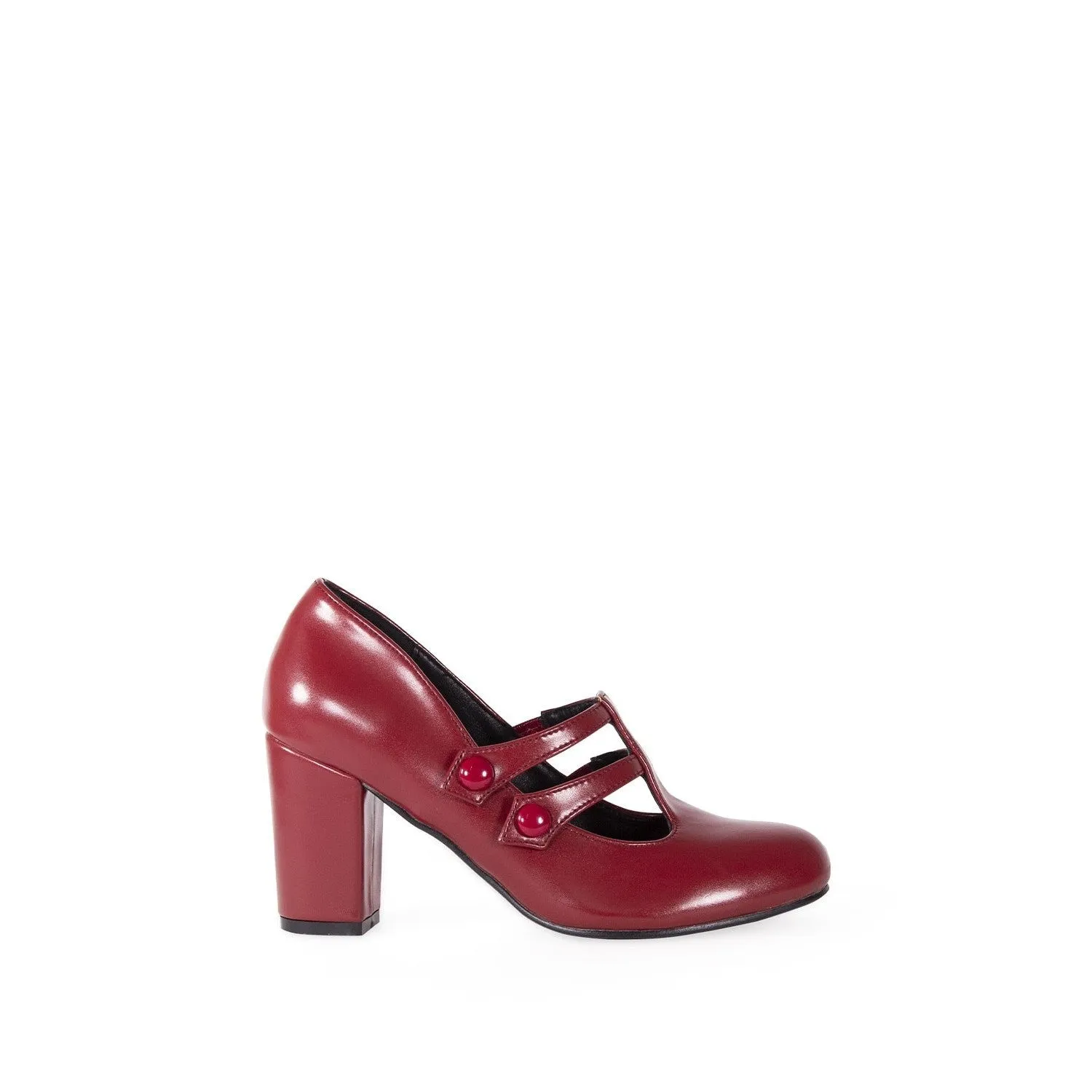 Burgundy Red Retro Double Strap Mary Jane Heels