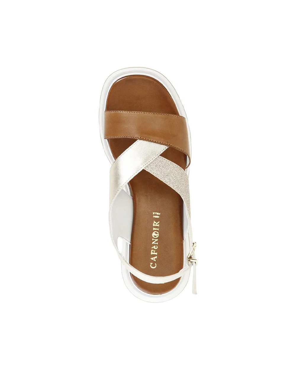 Cafe Noir Gold & Tan Leather Sandal