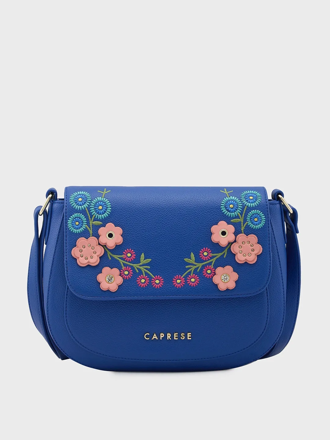 Caprese Erica Sling Medium Embroidered Women'S Stylish Bag Blue