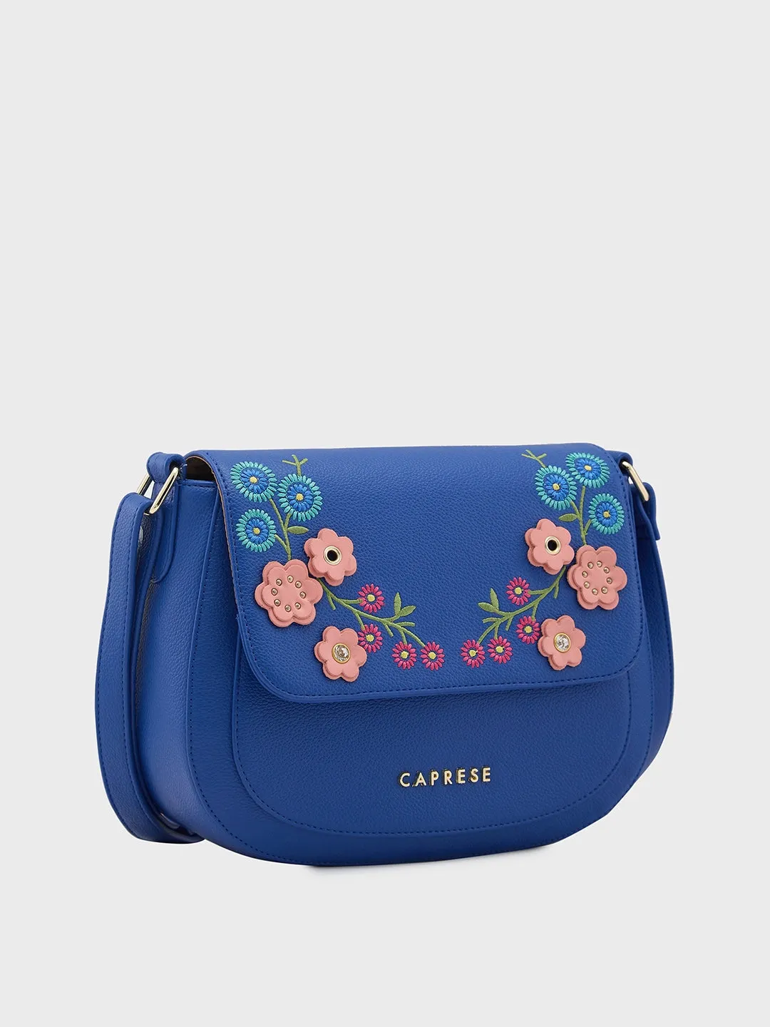 Caprese Erica Sling Medium Embroidered Women'S Stylish Bag Blue