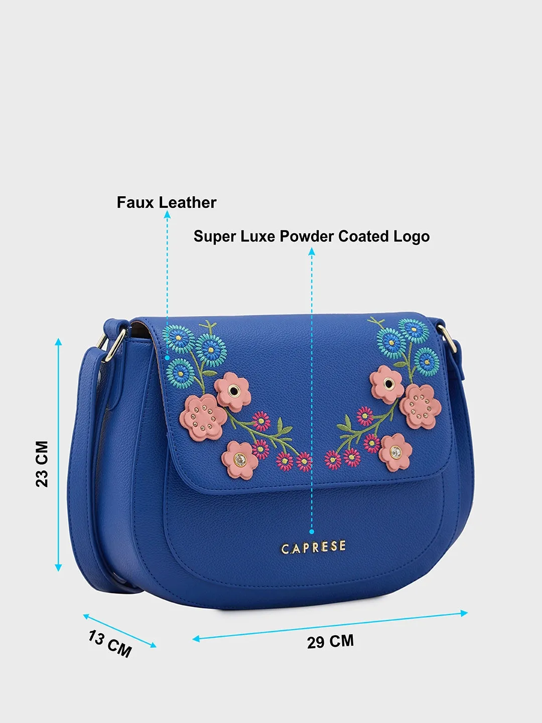 Caprese Erica Sling Medium Embroidered Women'S Stylish Bag Blue