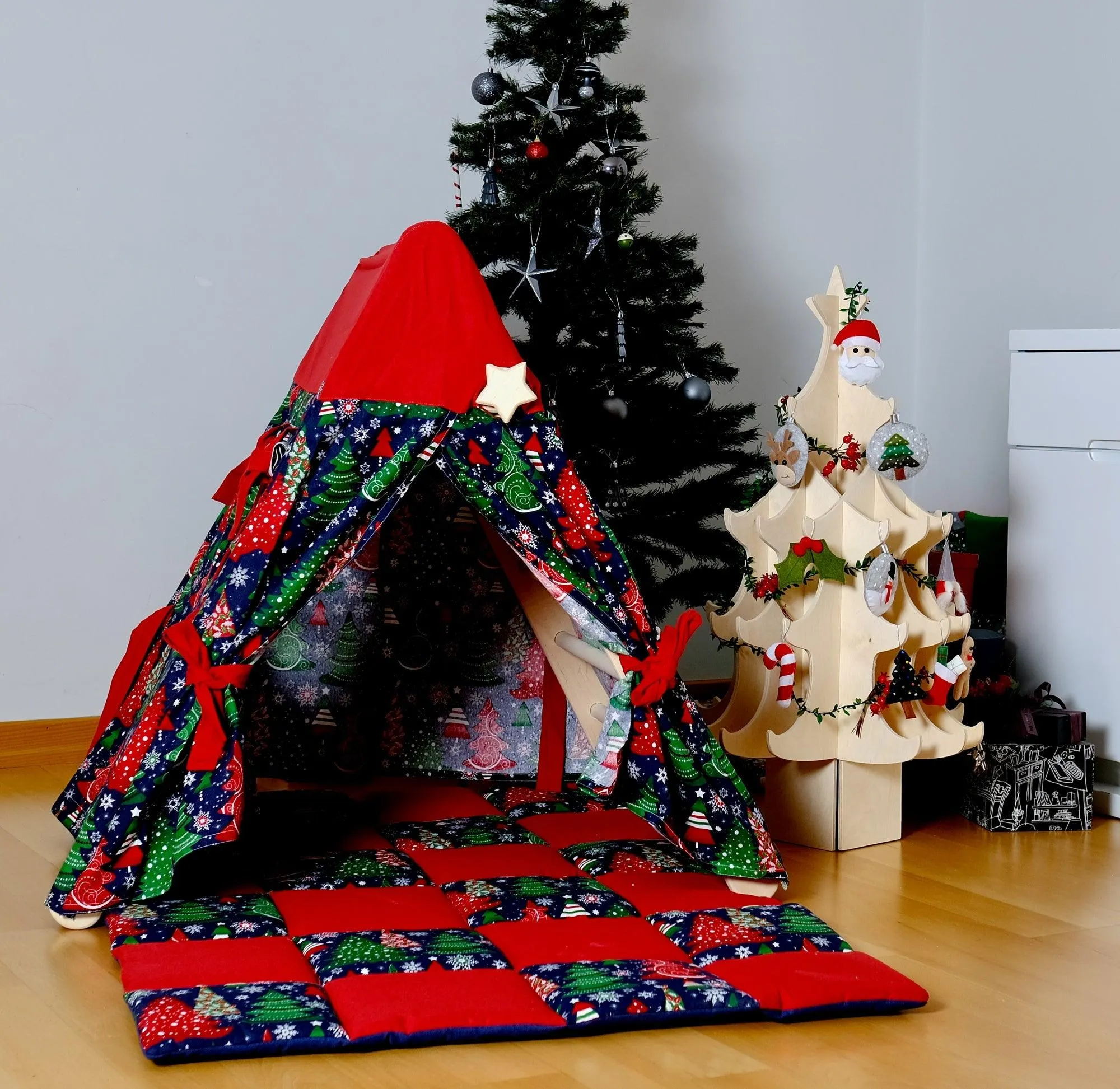 Climbing Triangle With Christmas Tent Cover, Mat, Ramp | Foldable Montessori Play Set