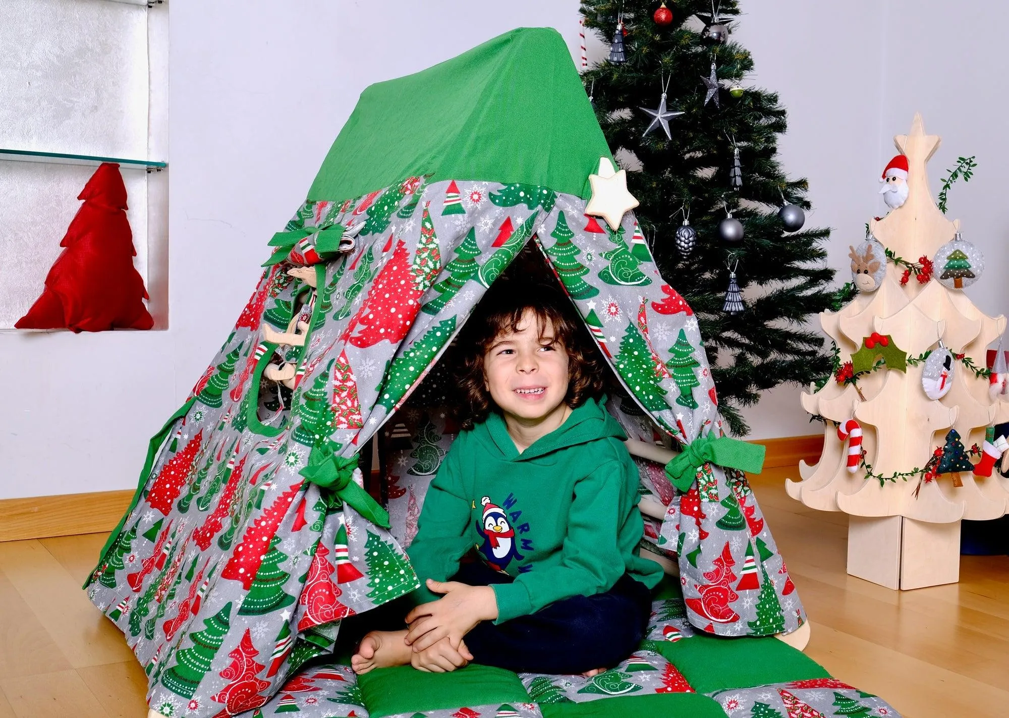 Climbing Triangle With Christmas Tent Cover, Mat, Ramp | Foldable Montessori Play Set