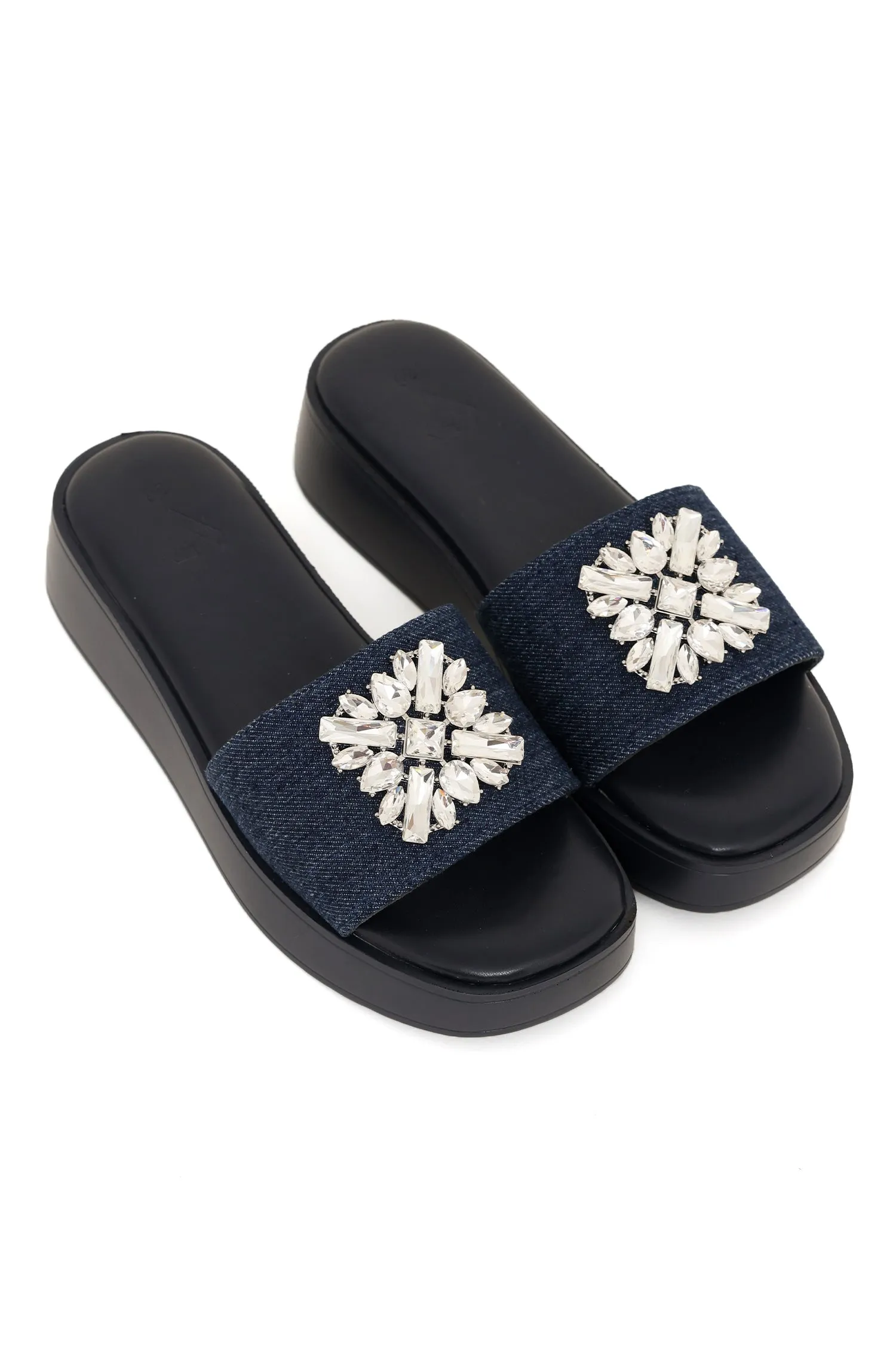 CRYSTAL CHIC SLIDES-NAVY