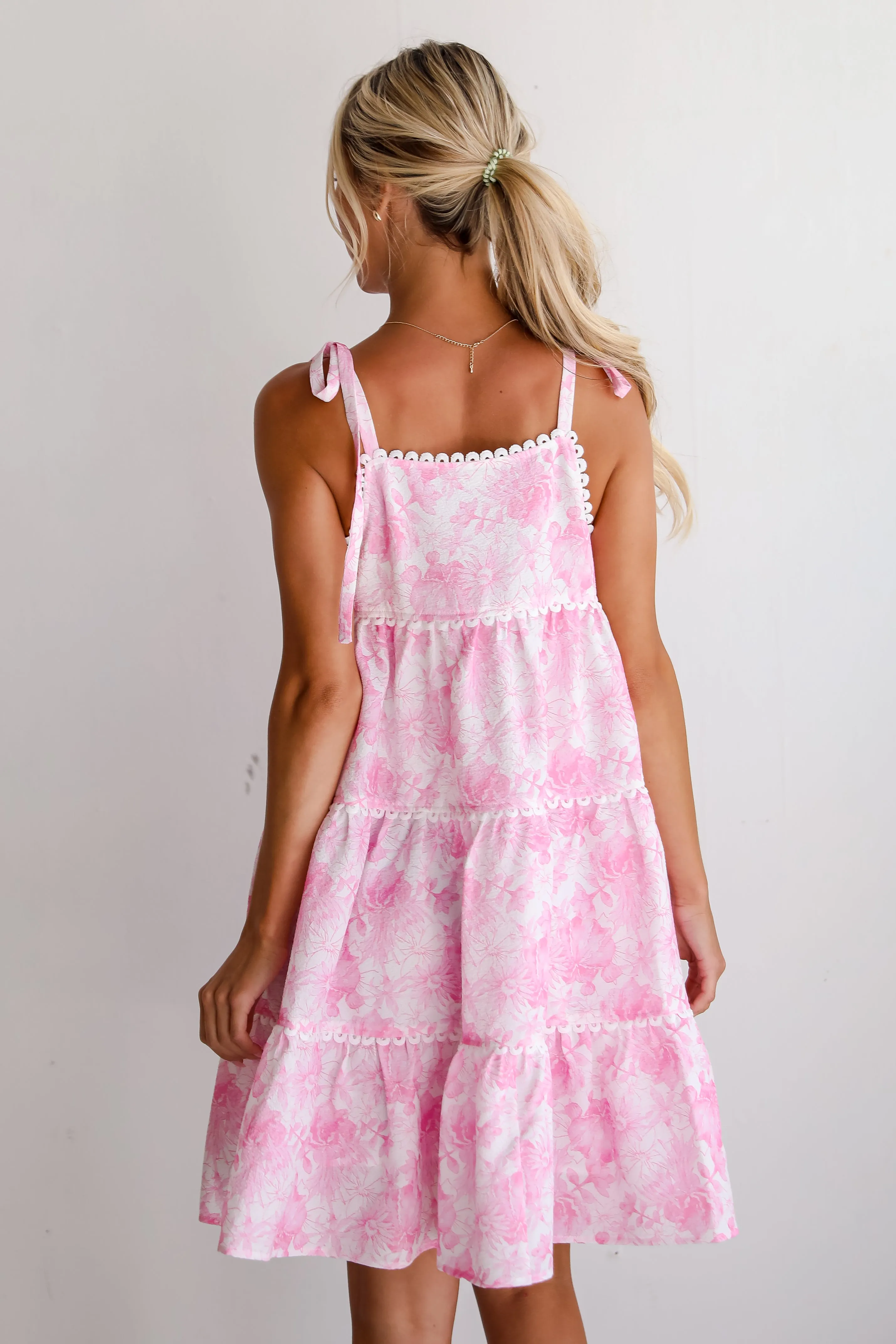 Delicate Addition Pink Floral Tiered Mini Dress