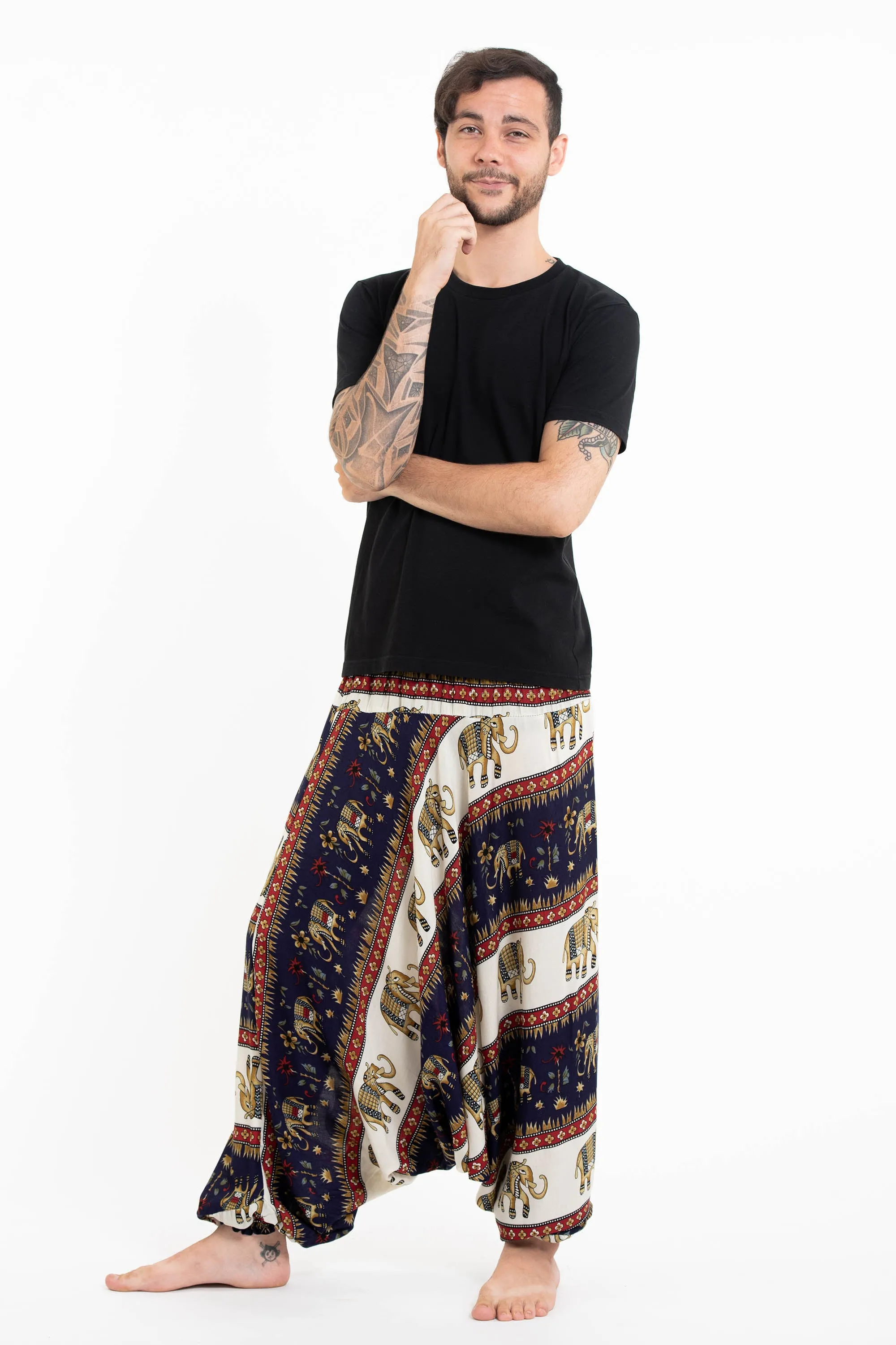 Elephant Bliss Drop Crotch Men's Elephant Pants in Navy