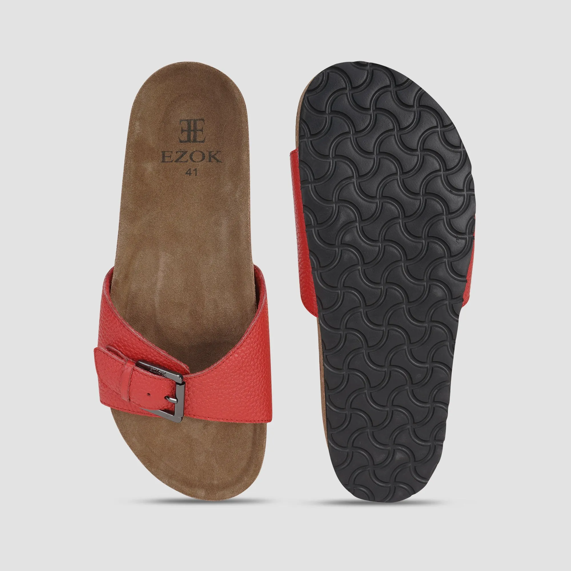 Ezok Red Leather Sandal For Men