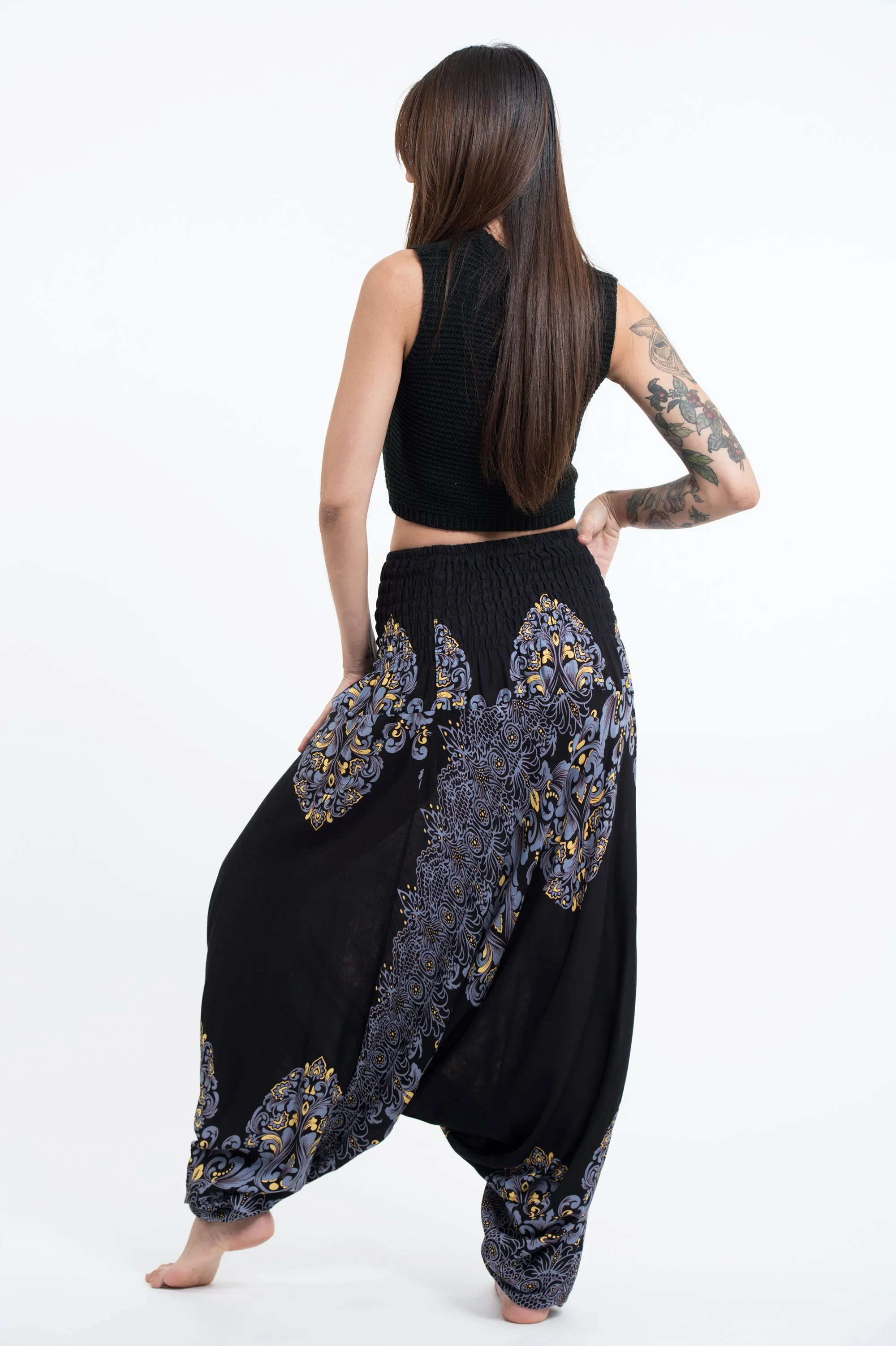 Floral Vines 2-in-1 Jumpsuit Harem Pants in Black