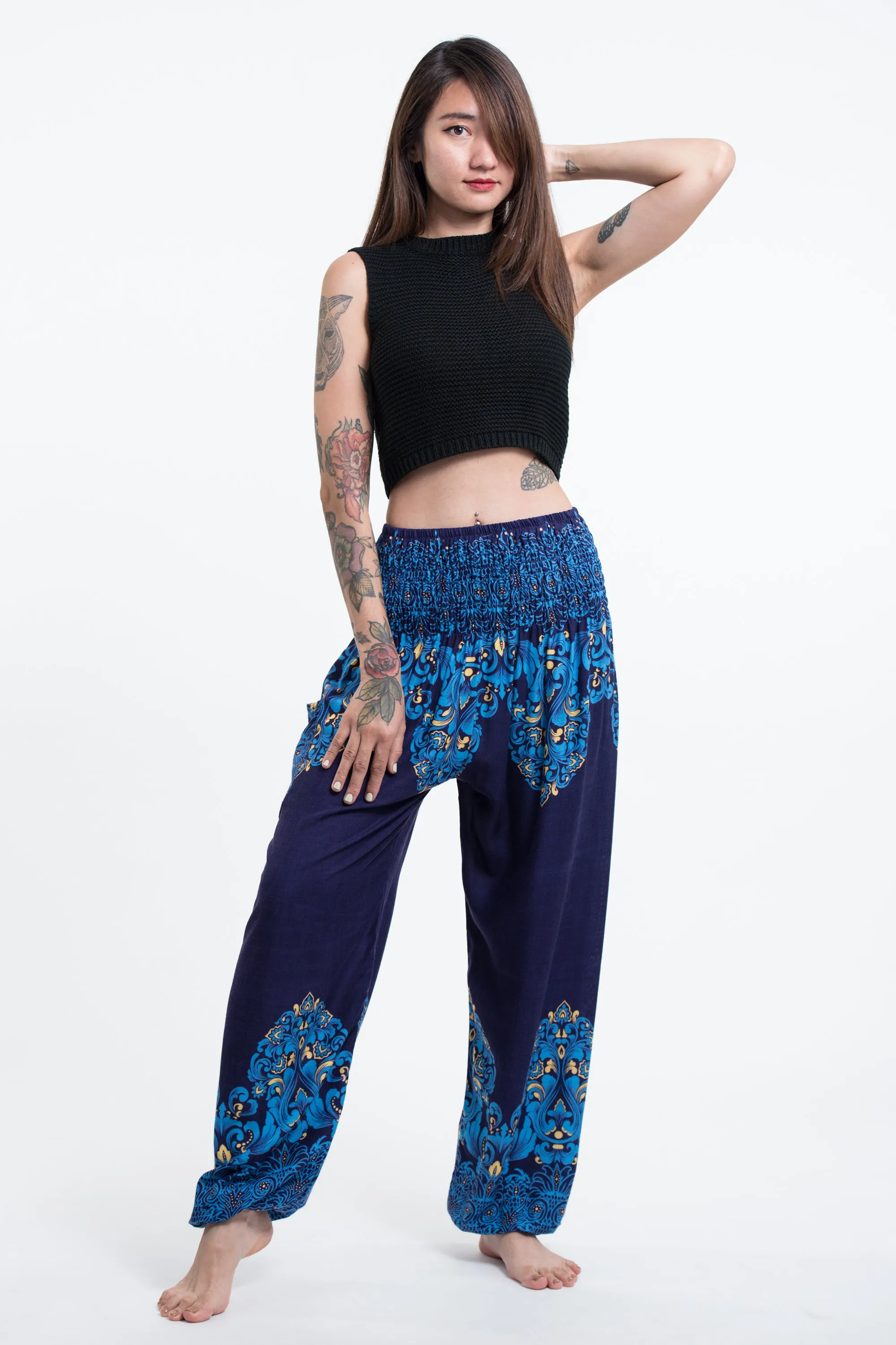 Floral Vines Women's Harem Pants in Blue