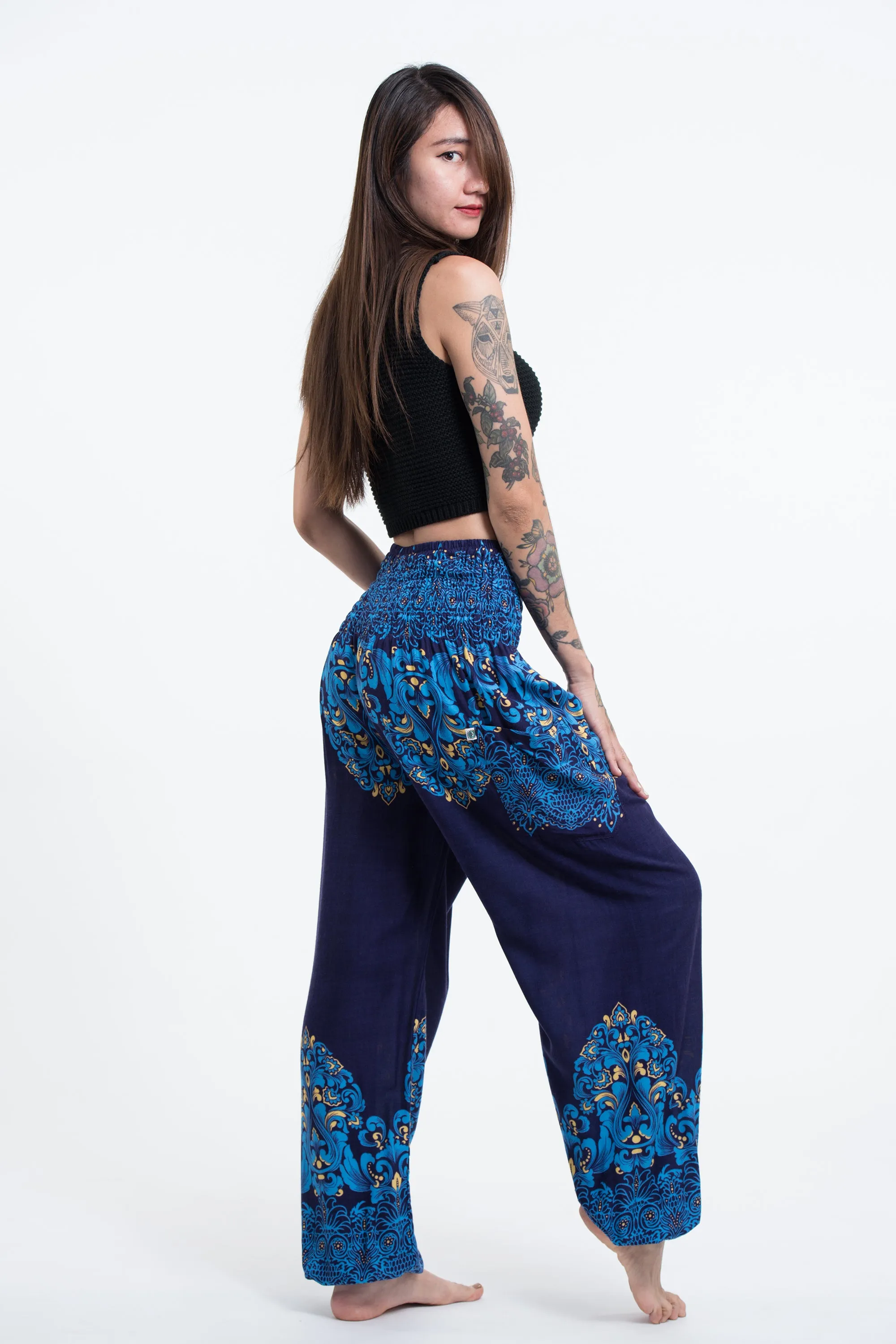 Floral Vines Women's Harem Pants in Blue