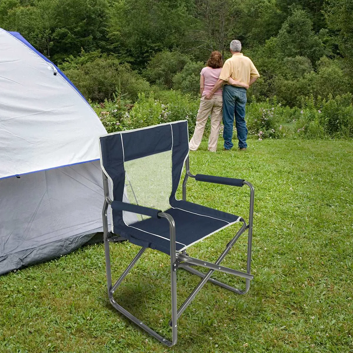 Foldable Camping Director's Chair with Breathable Mesh Back