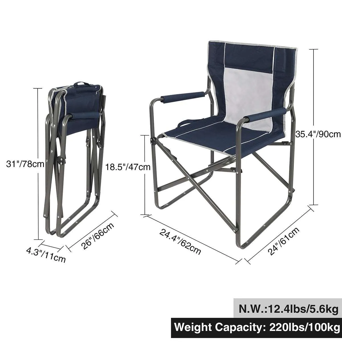 Foldable Camping Director's Chair with Breathable Mesh Back