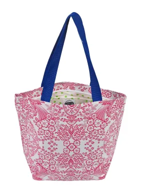 Freckled Sage Oilcloth Zip Tote Bag in Pink Toile