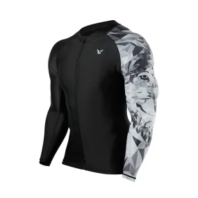 Geometric UPF50  Mens Rashguard with Zip - Wolf Style