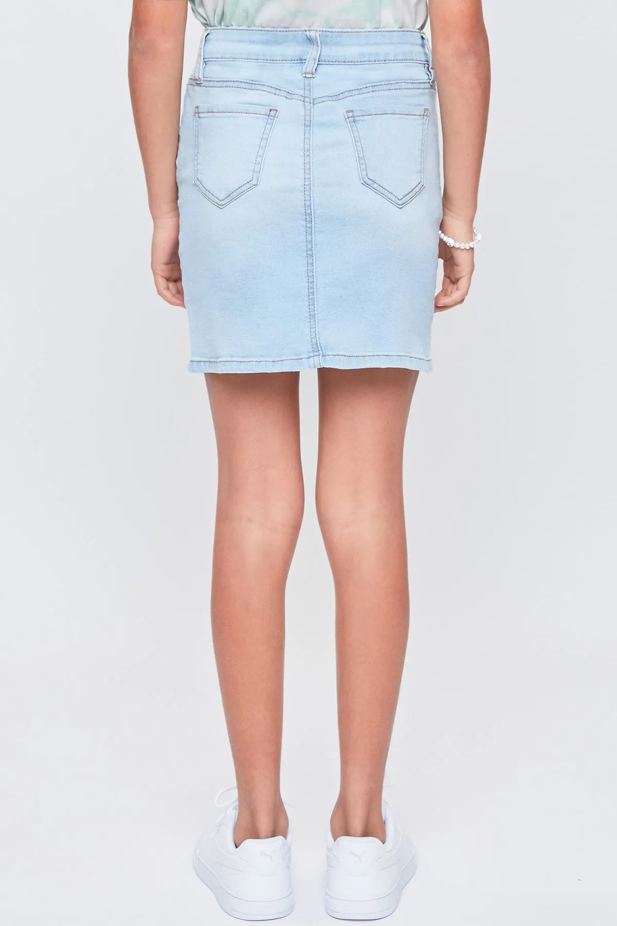 Girls' Essential High-Rise Basic Denim Skirt-Distressed