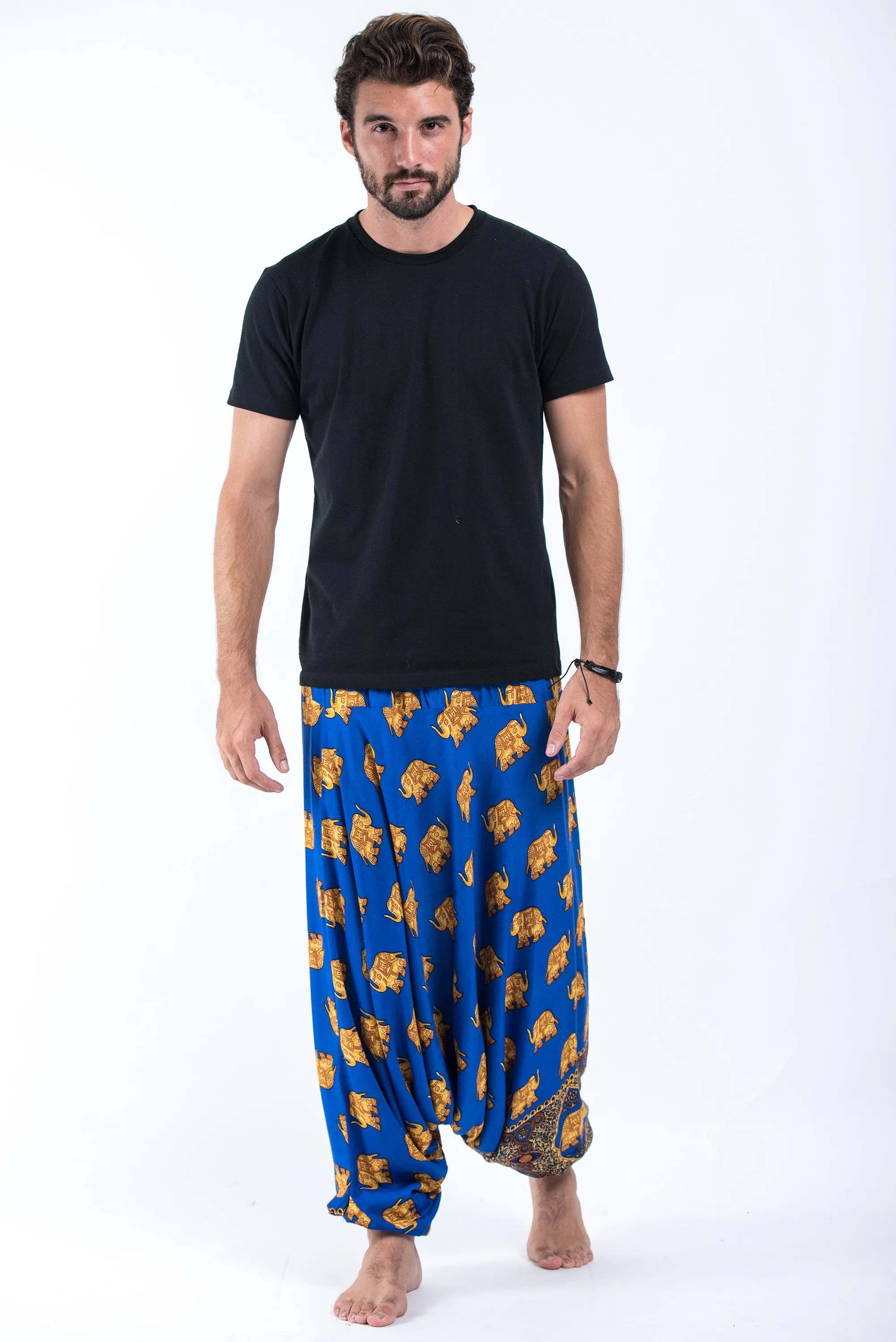 Golden Elephant Drop Crotch Men's Elephant Pants in Blue