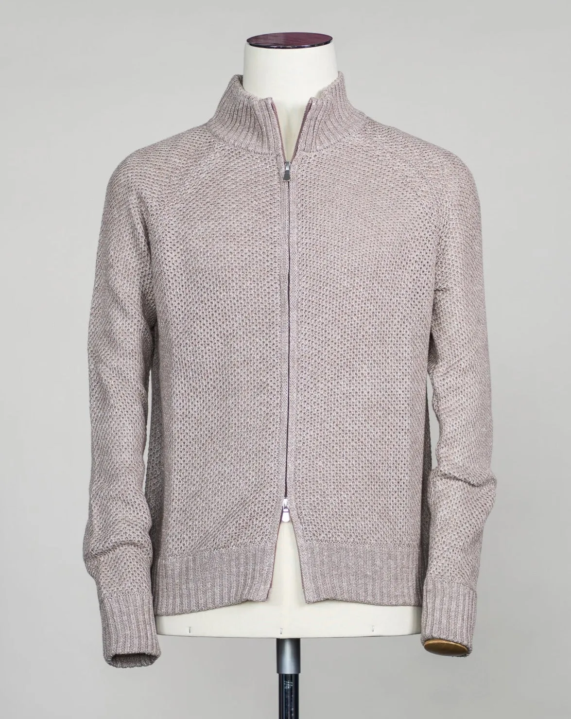 Gran Sasso Linen & Cotton Full-Zip Cardigan / Sand