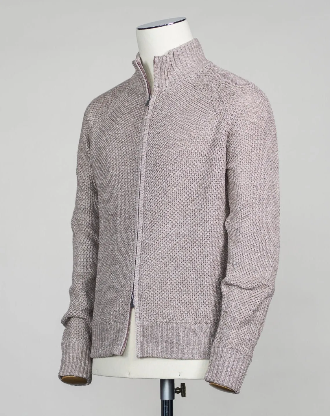 Gran Sasso Linen & Cotton Full-Zip Cardigan / Sand