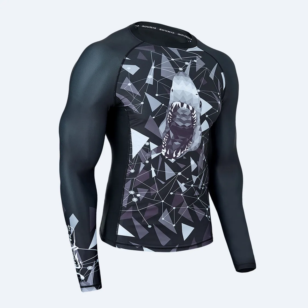 Graphic UPF50  Long Sleeve Rash Guards for Men - Shark Style