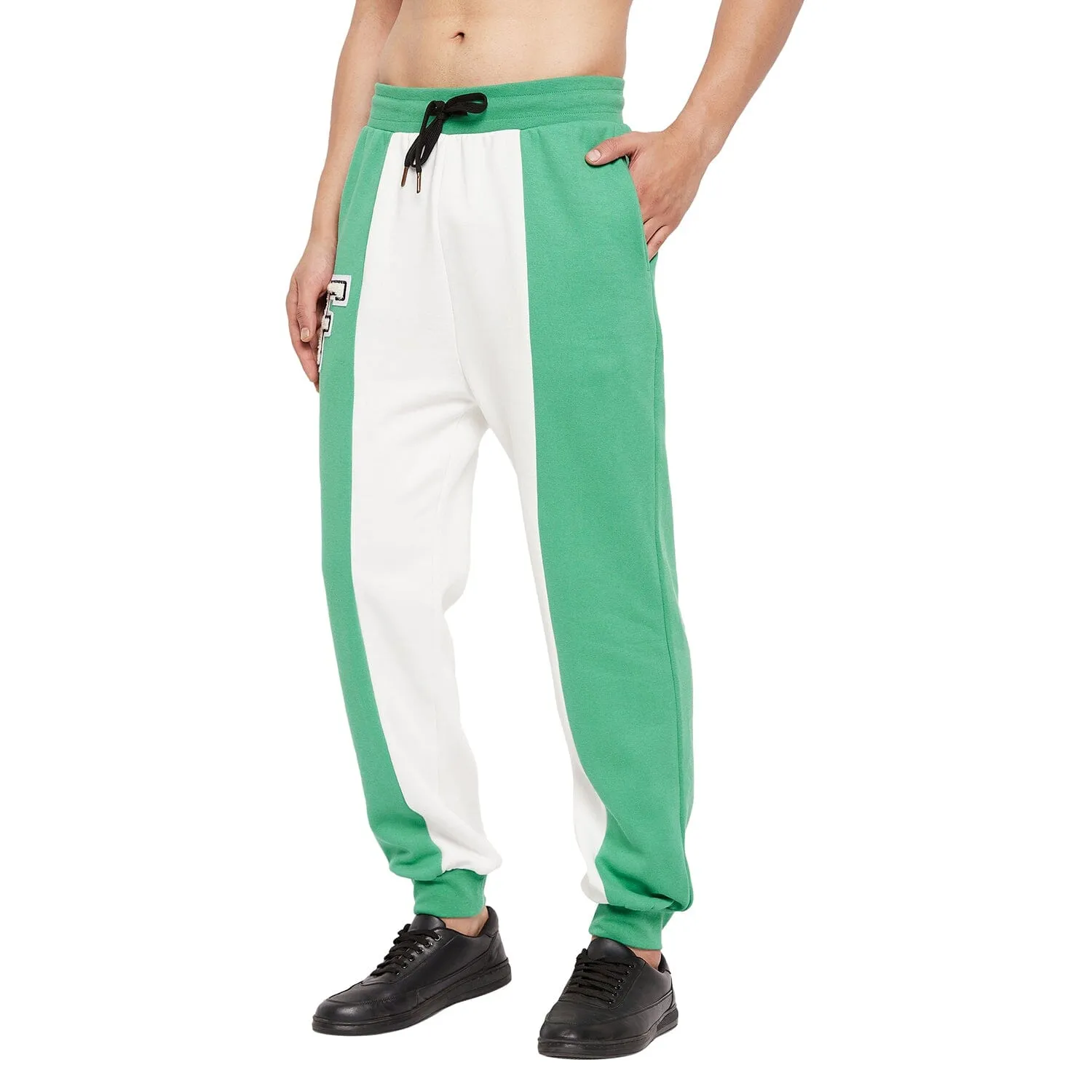 Green & White Cut-Sew Joggers