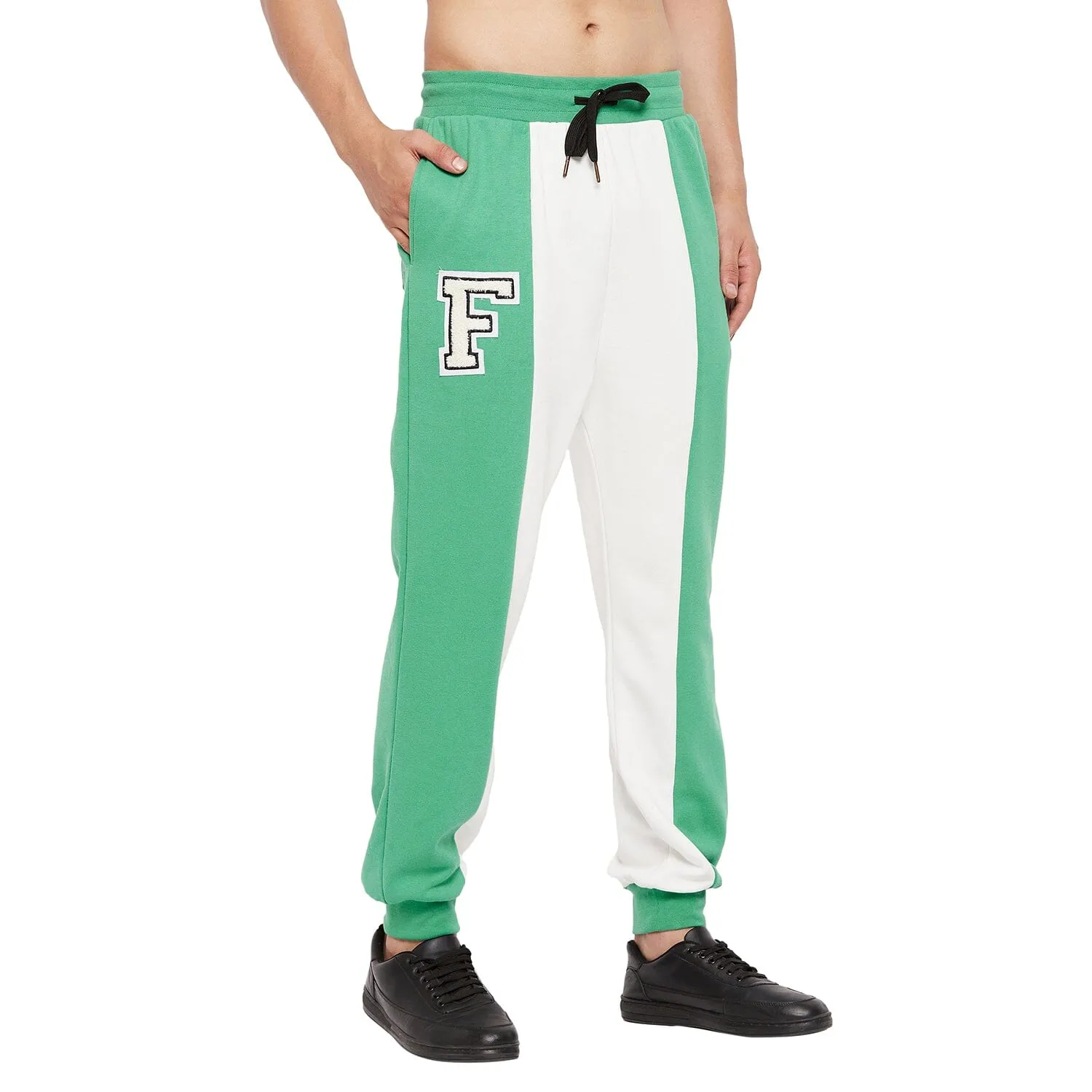 Green & White Cut-Sew Joggers