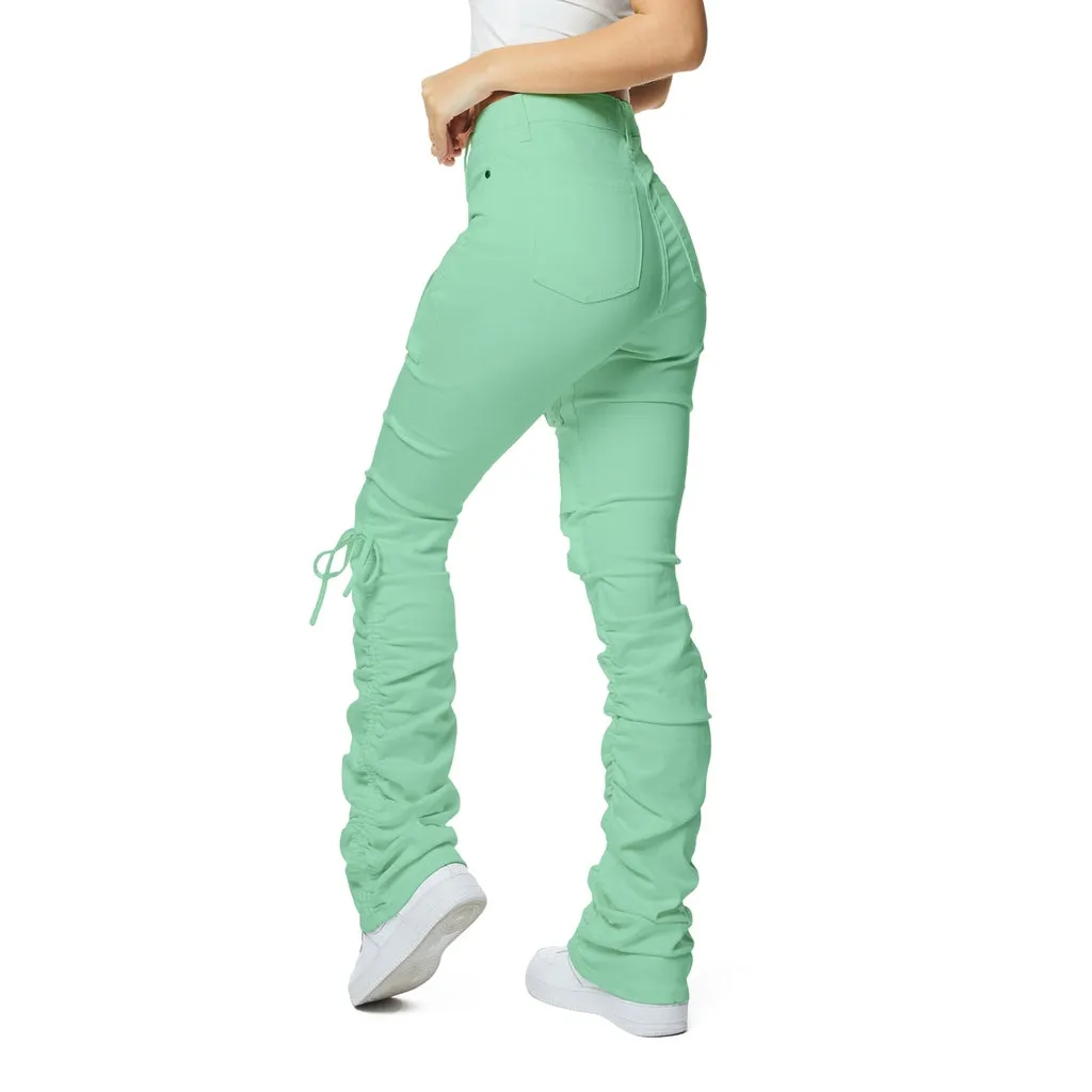 High Rise Strap Bootcut Twill Pants - Mint