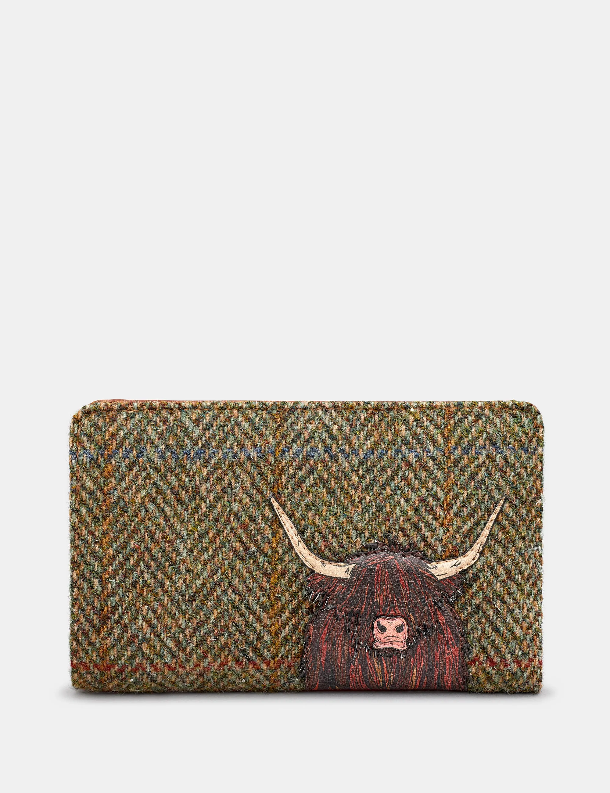 Highland Cow Harris Tweed & Brown Leather Oxford Purse