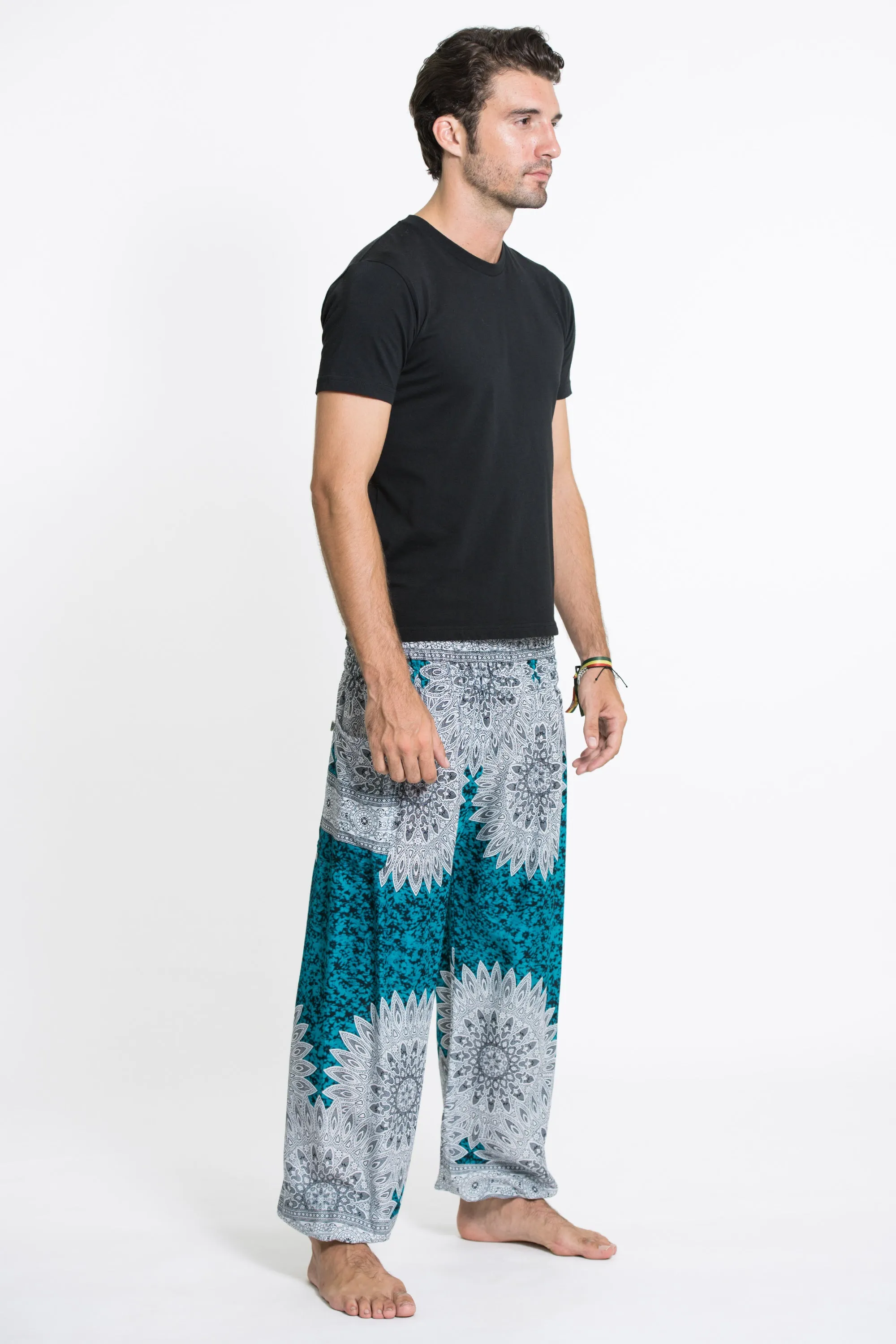 Marble Mandalas Men's Harem Pants in Turquoise