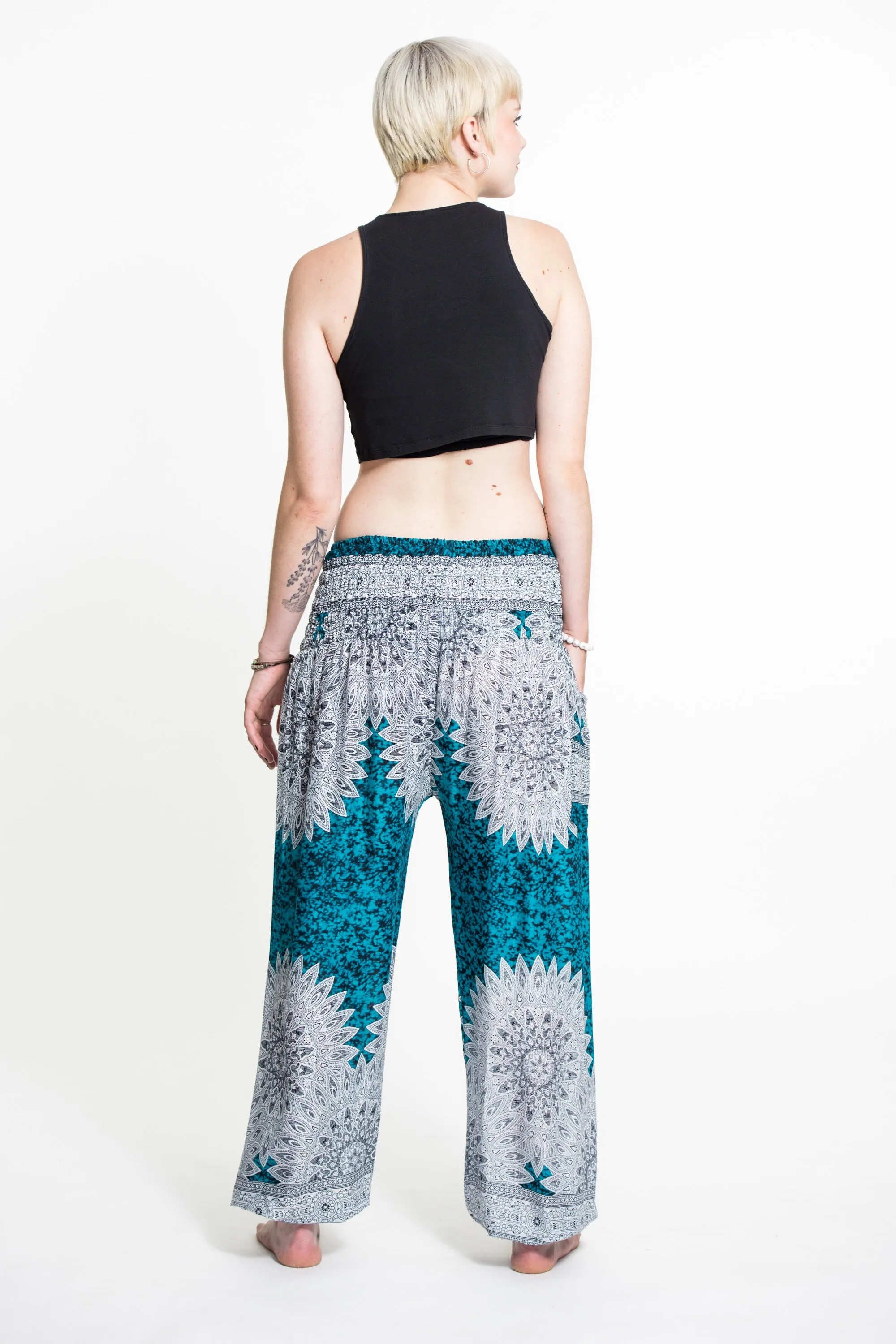 Marble Mandalas Women's Harem Pants in Turquoise