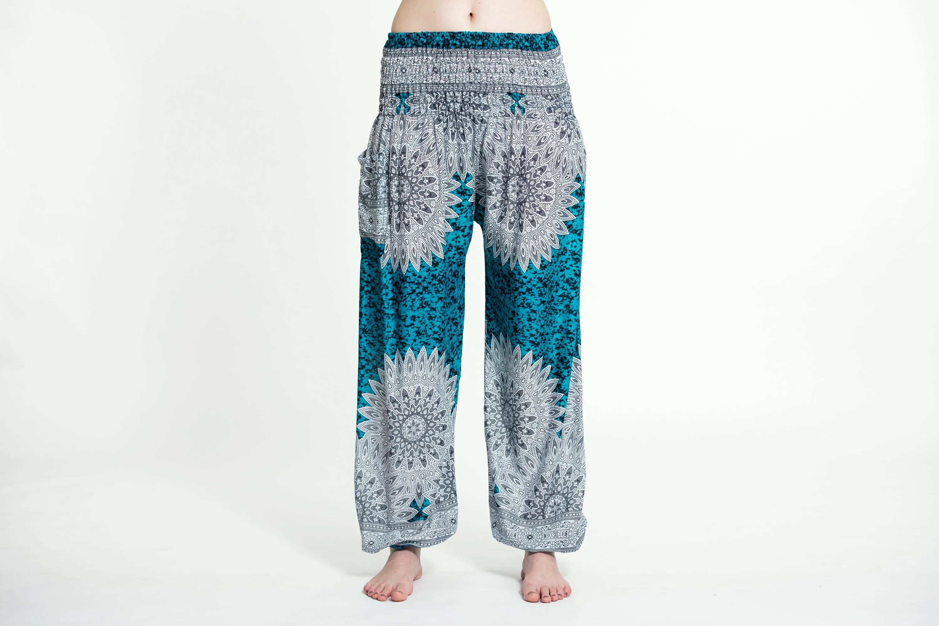 Marble Mandalas Women's Harem Pants in Turquoise