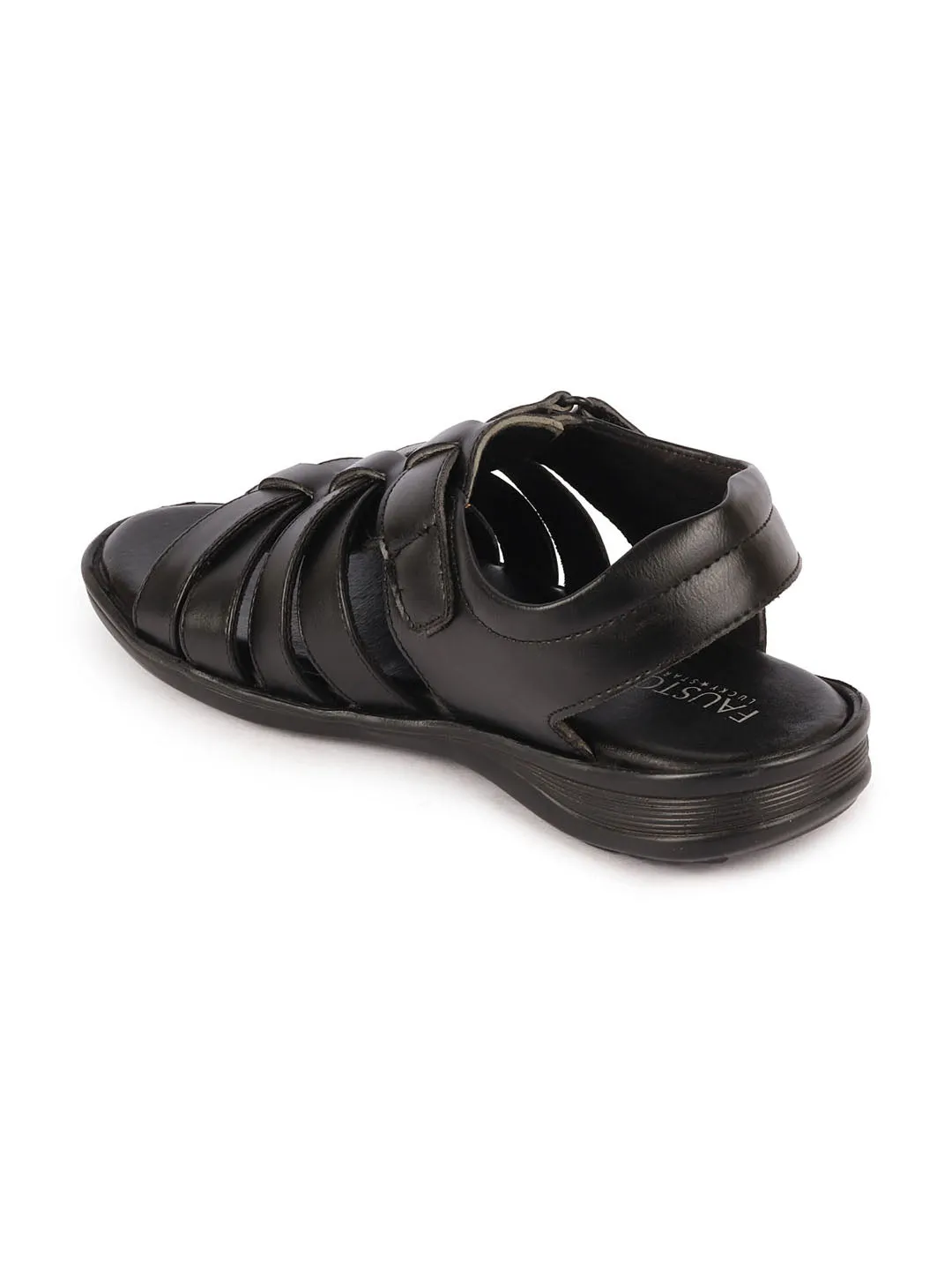 Men Black Multi Cross Strap Broad Feet Open Toe Casual Dress Sandals