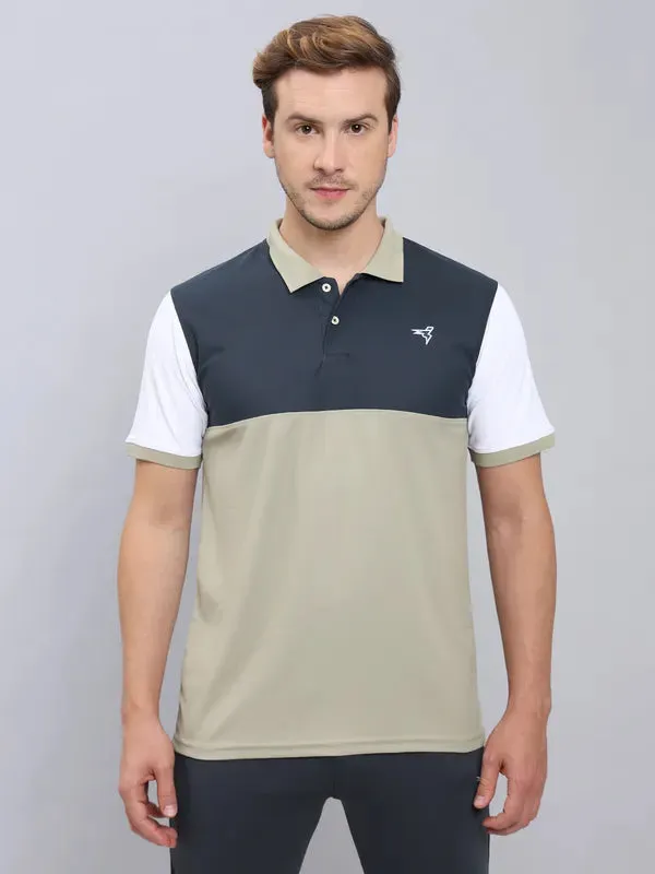 Men Colorblock Slim Fit Polo T-shirt with MATPIQ