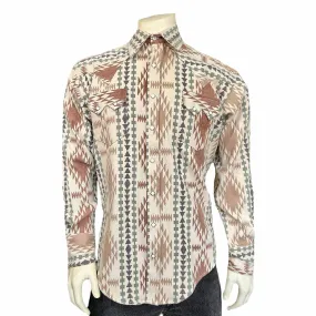 Men's Premium Flannel Jacquard Western Shirt in Brown & Ivory