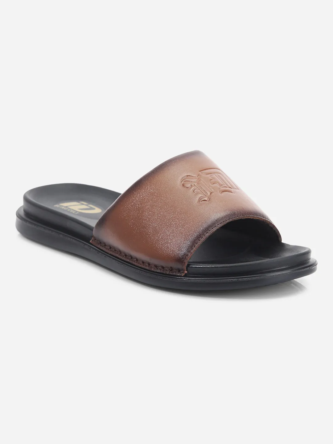 Men's Tan Leather Casual Slides (ID4210)