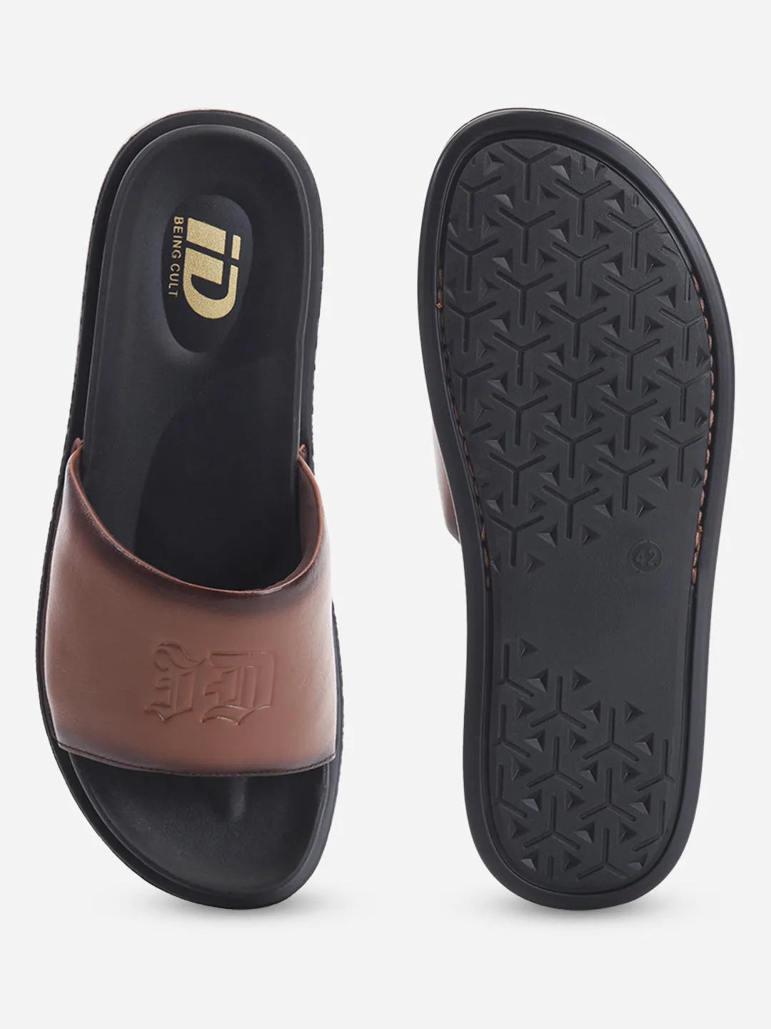 Men's Tan Leather Casual Slides (ID4210)