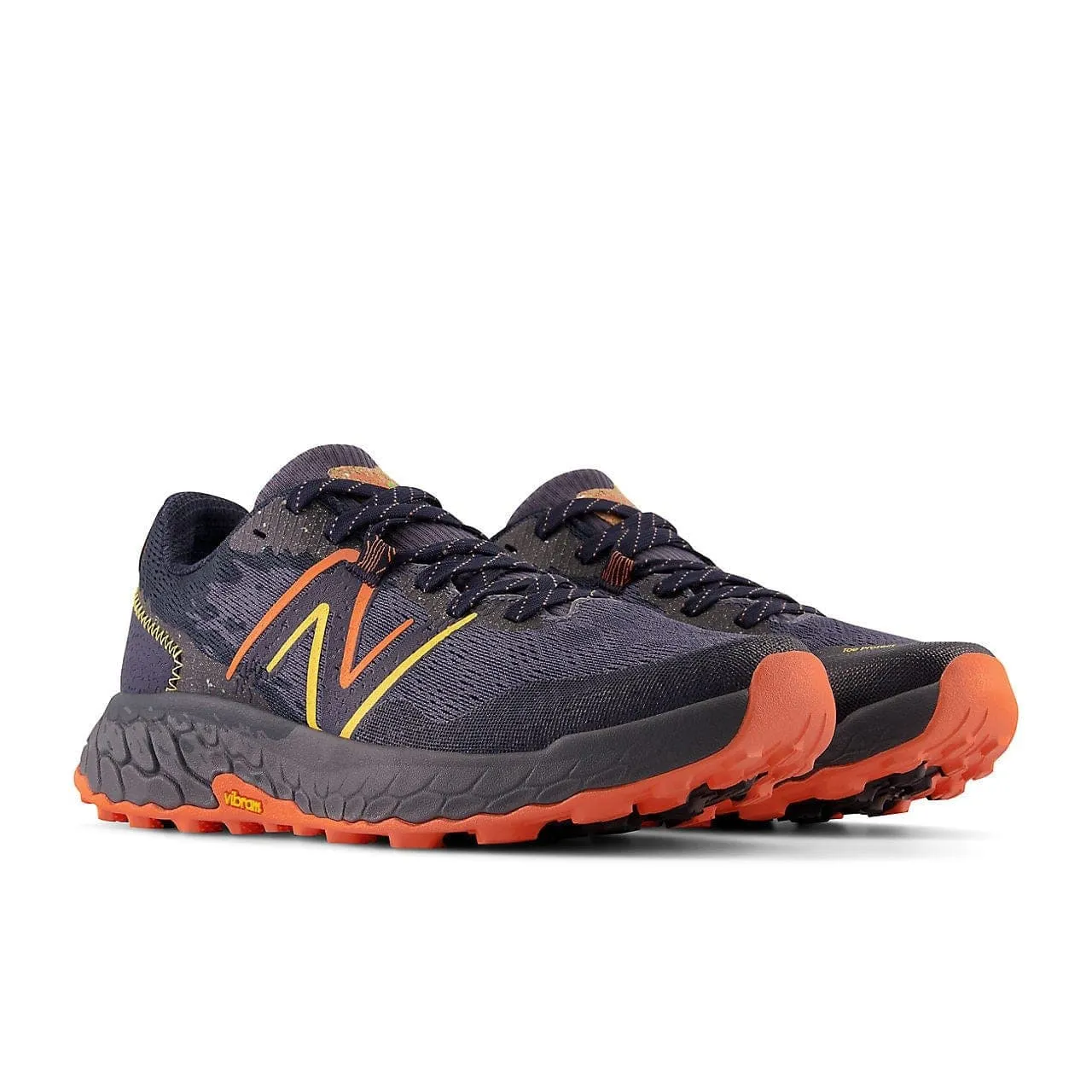 New Balance Fresh Foam X Hierro v7 Wide Fit (Men's) - Thunder with vibrant orange and vibrant apricot