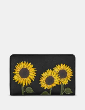 Sunflowers Black Leather Oxford Purse